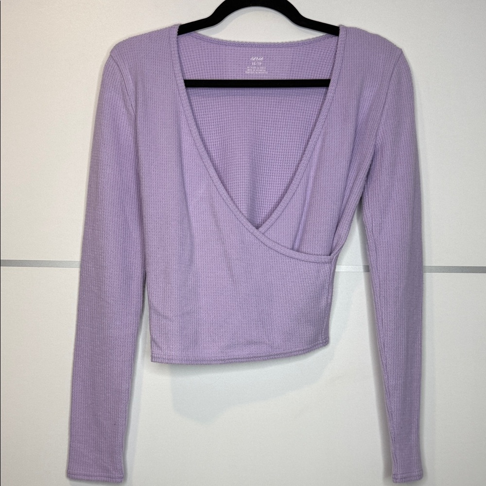 Aerie Lavender Long Sleeve Super Soft Wrap Top size XS